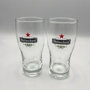 Heineken Beer Glasses .25L Red Star Etched Logo Reverse Bottom And .25L On Side